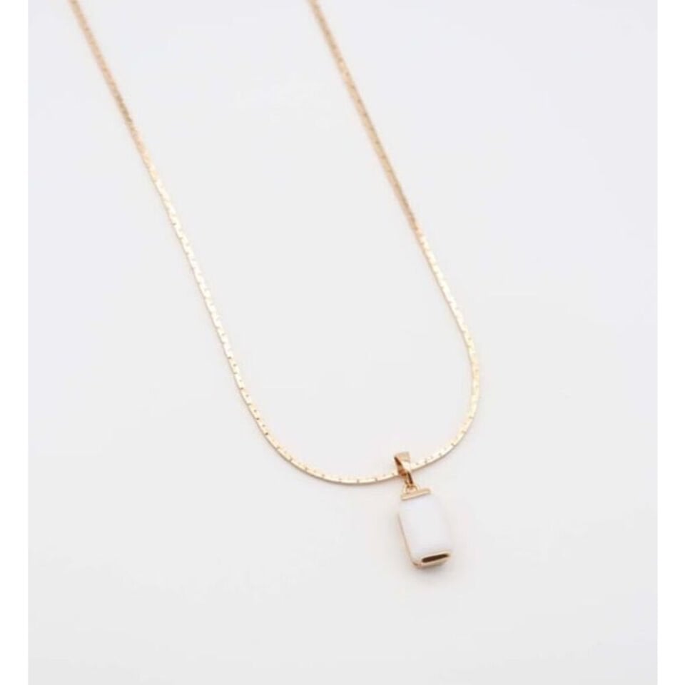 Beyaz Boncuk Uçlu Kolye ( 50 cm)