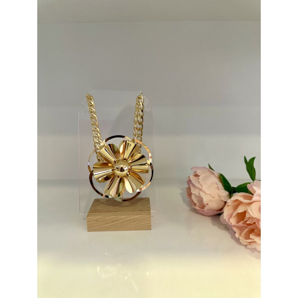 Gold Rengi Çiçek Kolye