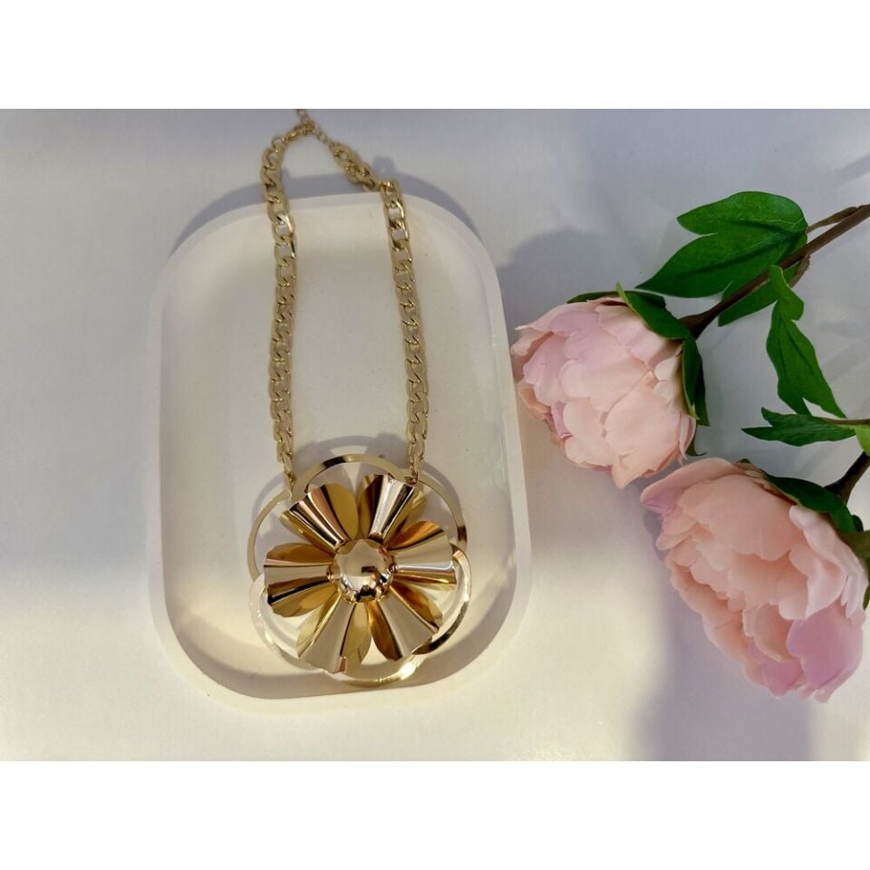 Gold Rengi Çiçek Kolye