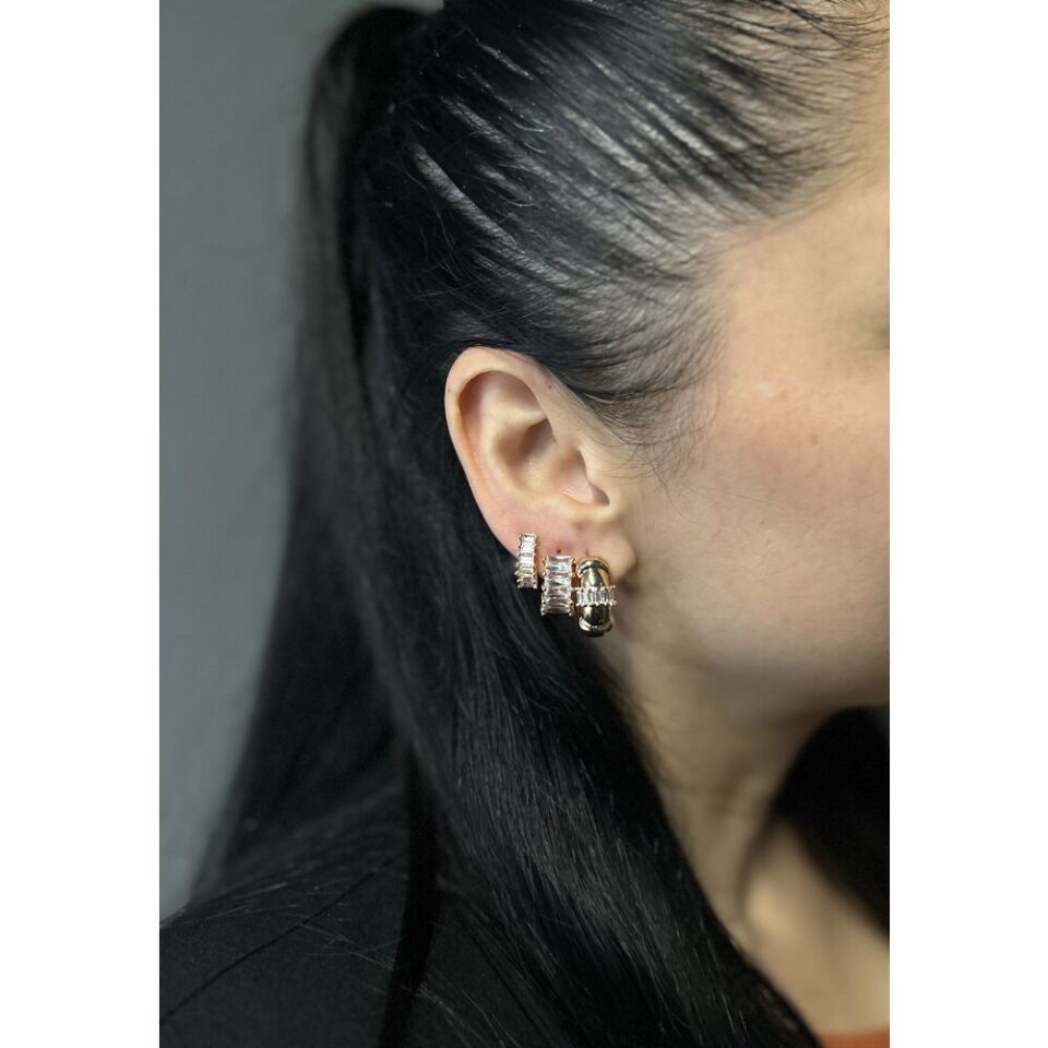 Poes Üçlü Rose Çelik Küpe